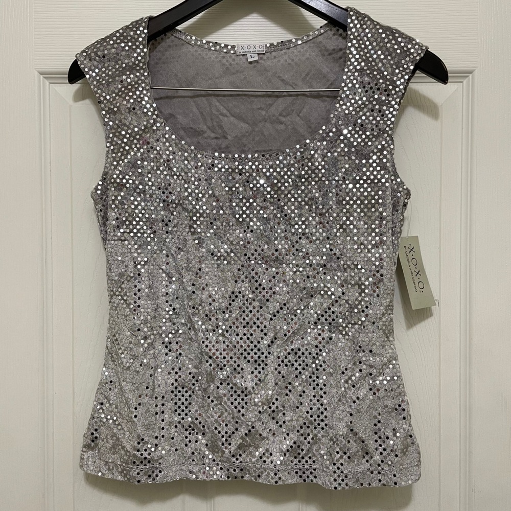 Vintage‎ XOXO Sequin Top Silver Metallic NWT Deadstock Y2K Party Club USA Made M
